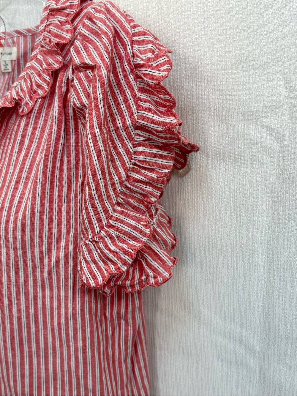 Maeve Red & White Striped Ruffle Button-Front Top - Picture 3 of 6